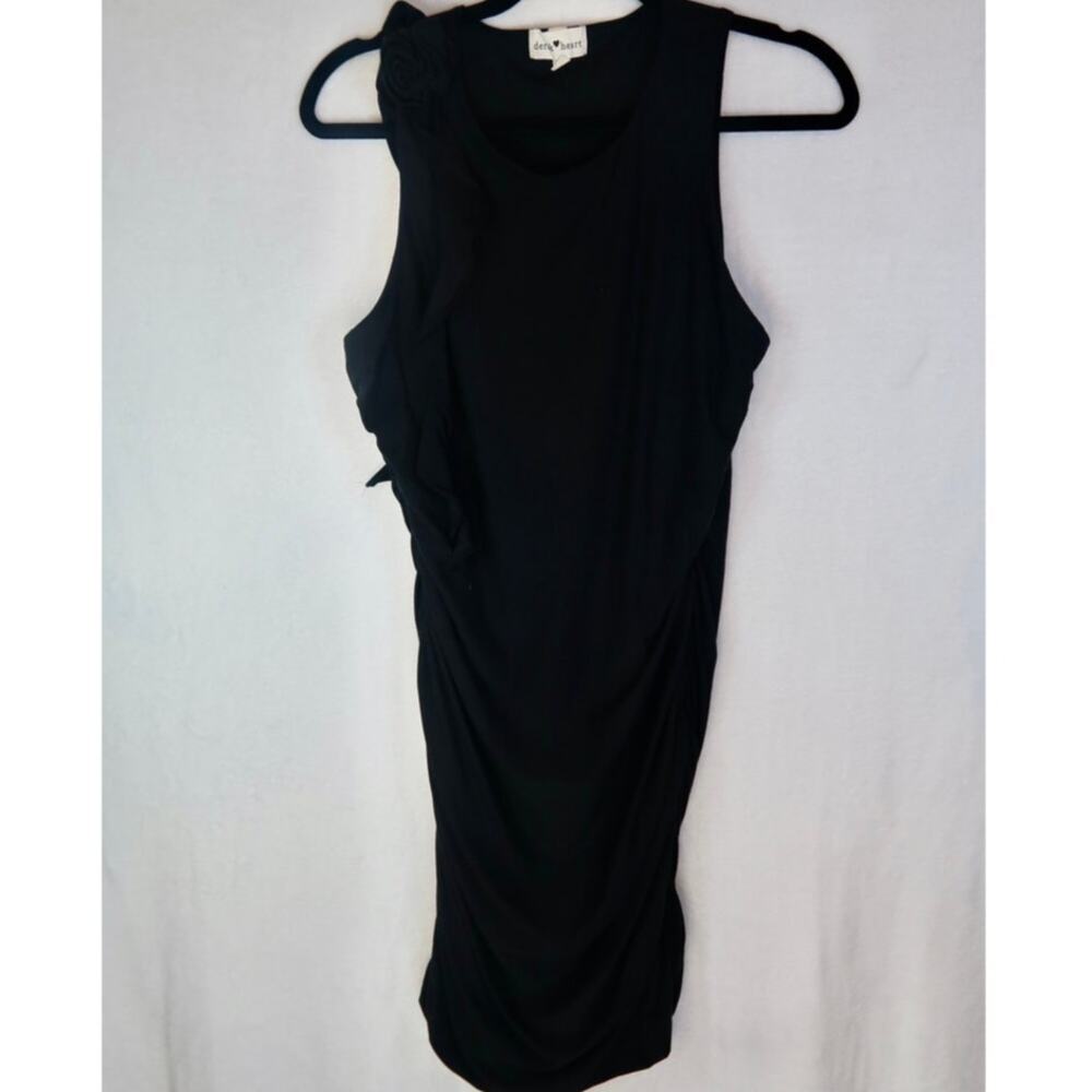 Y2K Black Soft Grunge Baddie Ruffle One Rose On Shoulder Dress Size Large